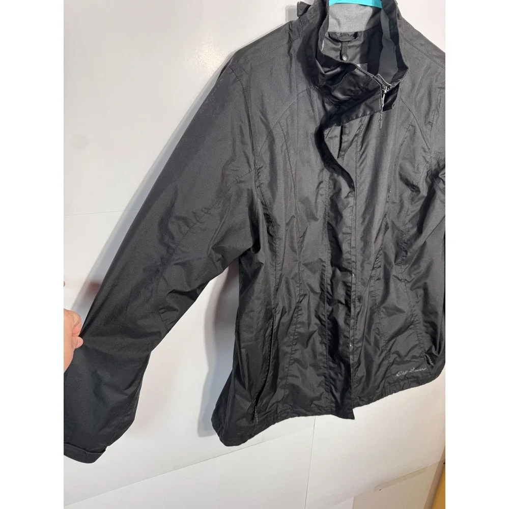 Eddie Bauer Windbreaker Rain Jacket Women XL Black Lightweight Full Zip Gorpcore